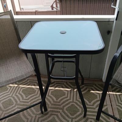 GLASS TOP COUNTER HEIGHT PATIO TABLE W/2 CHAIRS