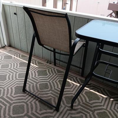 GLASS TOP COUNTER HEIGHT PATIO TABLE W/2 CHAIRS