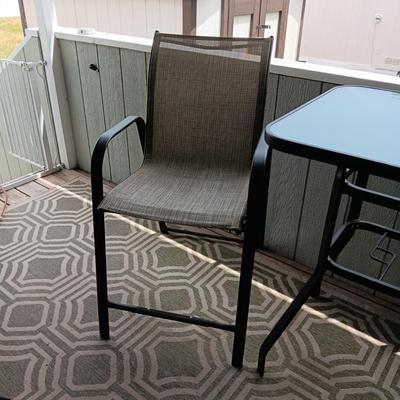 GLASS TOP COUNTER HEIGHT PATIO TABLE W/2 CHAIRS