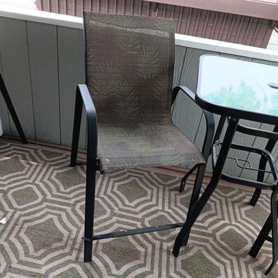 GLASS TOP COUNTER HEIGHT PATIO TABLE W/2 CHAIRS