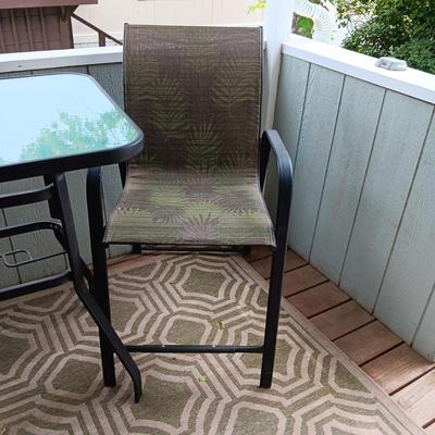 GLASS TOP COUNTER HEIGHT PATIO TABLE W/2 CHAIRS