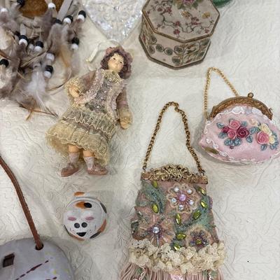 Silver tray with figurines and decor