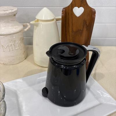 Cake plate, coffee thermos, white platter & more