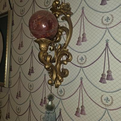 Wall sconces set With cranberry glass