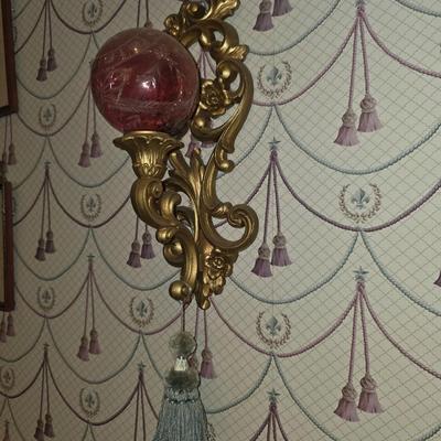 Wall sconces set With cranberry glass