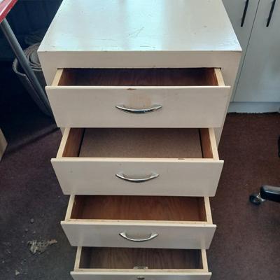 Vintage 4-Drawer wood Storage Cabinet with Chrome Pulls