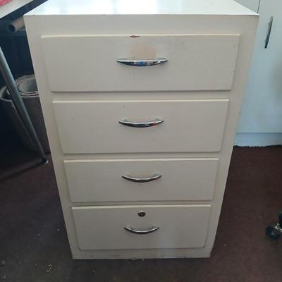Vintage 4-Drawer wood Storage Cabinet with Chrome Pulls