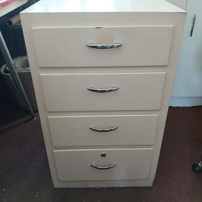 Vintage 4-Drawer wood Storage Cabinet with Chrome Pulls
