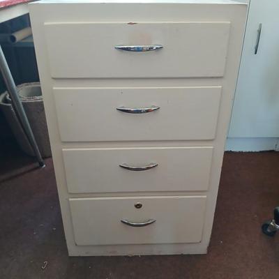 Vintage 4-Drawer wood Storage Cabinet with Chrome Pulls