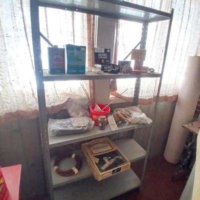 Heavy-Duty 5-Shelf Metal Storage Rack with home hardware contents