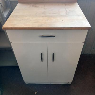 Metal / Enamel like Utility Storage Cabinet with Drawer and Wood Top