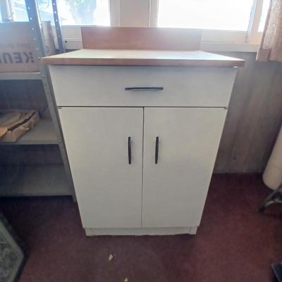 Metal / Enamel like Utility Storage Cabinet with Drawer and Wood Top