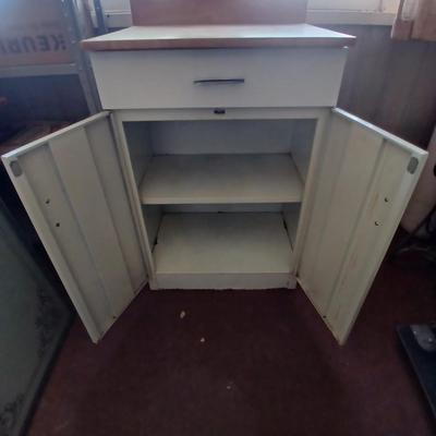 Metal / Enamel like Utility Storage Cabinet with Drawer and Wood Top