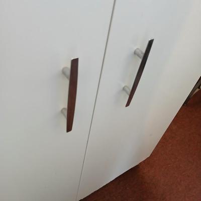 Metal / Enamel like Utility Storage Cabinet with Drawer and Wood Top