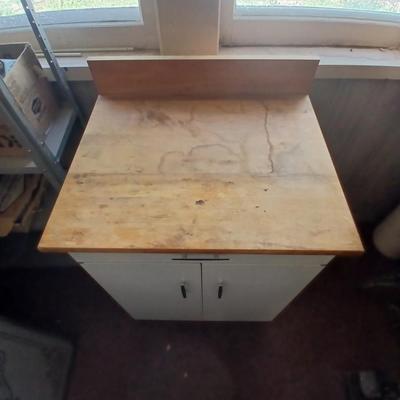 Metal / Enamel like Utility Storage Cabinet with Drawer and Wood Top