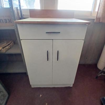 Metal / Enamel like Utility Storage Cabinet with Drawer and Wood Top