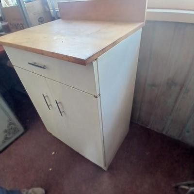 Metal / Enamel like Utility Storage Cabinet with Drawer and Wood Top