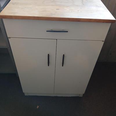 Metal / Enamel like Utility Storage Cabinet with Drawer and Wood Top