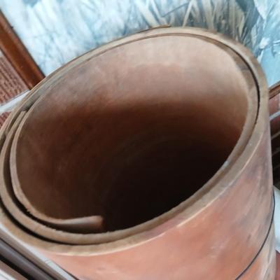 Upholstery and Crafting Materials – Scraps of Vinyl, and small roll of leather