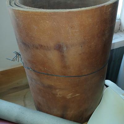 Upholstery and Crafting Materials – Scraps of Vinyl, and small roll of leather