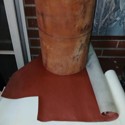 Upholstery and Crafting Materials – Scraps of Vinyl, and small roll of leather