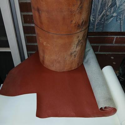 Upholstery and Crafting Materials – Scraps of Vinyl, and small roll of leather