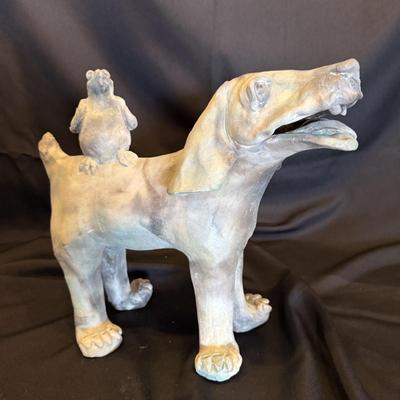 Dog and Friend Sculpture by Aletha Rector (LE-BM)