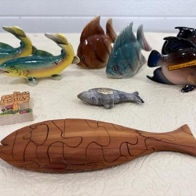 Vintage fish S&P shakers plus wood puzzle