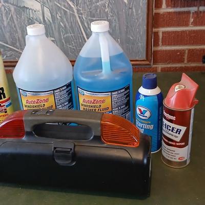 Cold Weather Auto Lot – Washer Fluid, De-Icer, Starting Fluid & Safety Light with an am/fm radio
