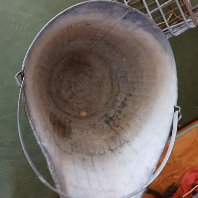 Vintage Industrial Basket & Galvanized Coal Scuttle Lot