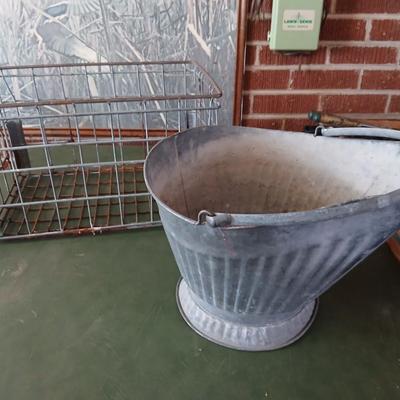 Vintage Industrial Basket & Galvanized Coal Scuttle Lot