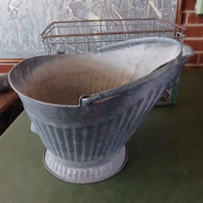 Vintage Industrial Basket & Galvanized Coal Scuttle Lot