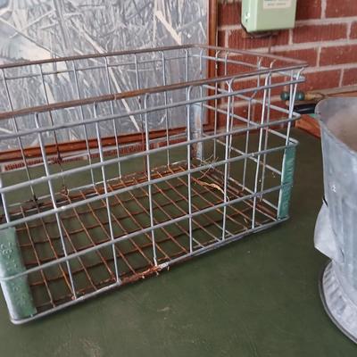 Vintage Industrial Basket & Galvanized Coal Scuttle Lot