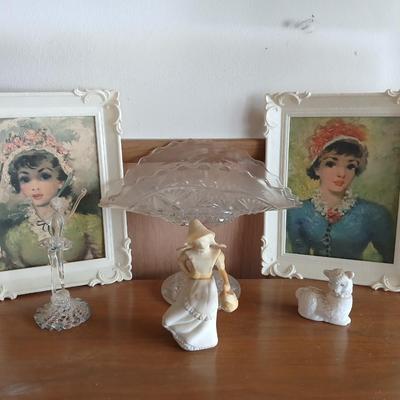 Vintage Figurines & Framed Portrait Lot – 6-Piece Collection