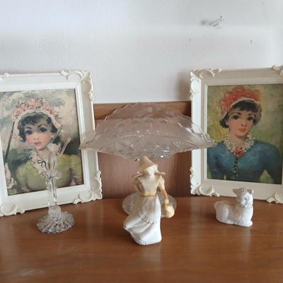 Vintage Figurines & Framed Portrait Lot – 6-Piece Collection