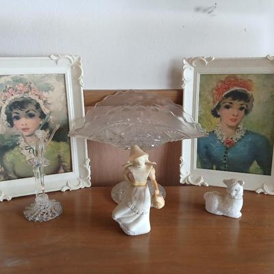 Vintage Figurines & Framed Portrait Lot – 6-Piece Collection