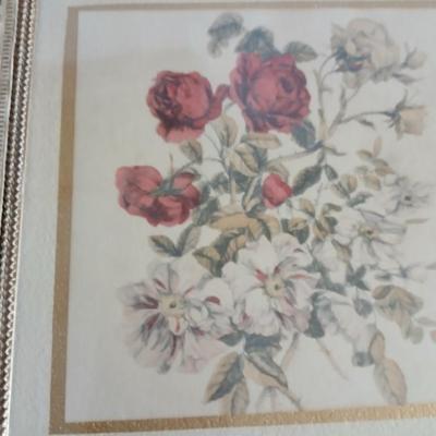 Antique wooden Framed Print “The Angelus” & Floral Art Duo
