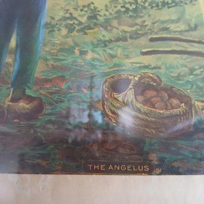 Antique wooden Framed Print “The Angelus” & Floral Art Duo
