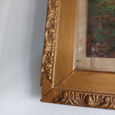 Antique wooden Framed Print “The Angelus” & Floral Art Duo