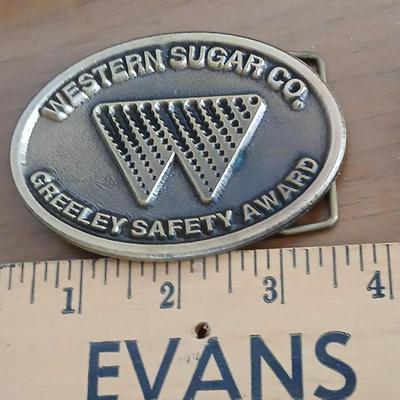 Decorative Keepsake Box / Jewlery box with 2 Belt Buckles – Western & Safety Award and a pocketknife