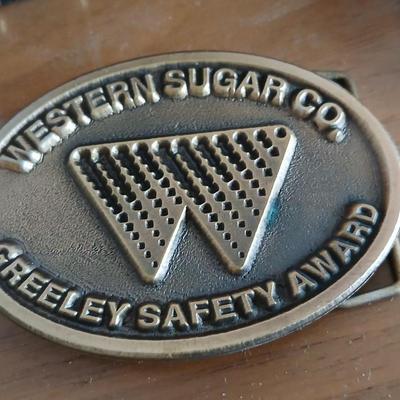 Decorative Keepsake Box / Jewlery box with 2 Belt Buckles – Western & Safety Award and a pocketknife