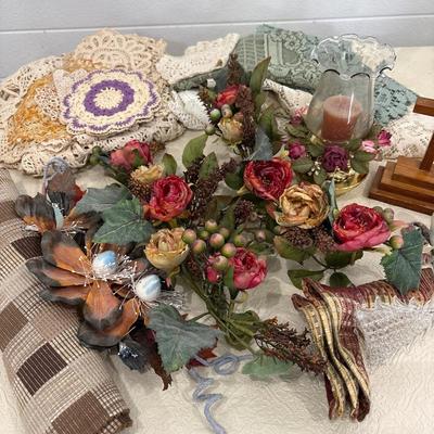 Crocheted doilies, floral and decor