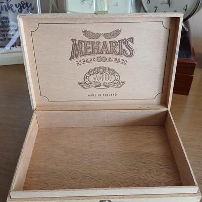 Vintage Decor Lot – Clocks, Cigar Box, English Leather Gift Set wooden box & More