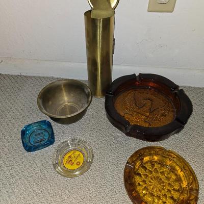 Lot of Vintage Ashtrays & Brass Smoker's Set