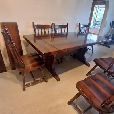 Solid Wood Dining Table with 8 Matching Spindle-Back Chairs and two leaves