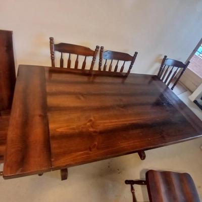 Solid Wood Dining Table with 8 Matching Spindle-Back Chairs and two leaves