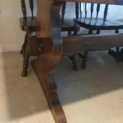 Solid Wood Dining Table with 8 Matching Spindle-Back Chairs and two leaves