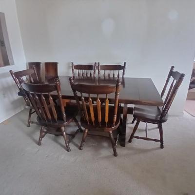 Solid Wood Dining Table with 8 Matching Spindle-Back Chairs and two leaves