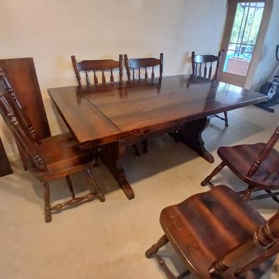 Solid Wood Dining Table with 8 Matching Spindle-Back Chairs and two leaves