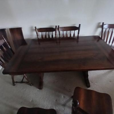 Solid Wood Dining Table with 8 Matching Spindle-Back Chairs and two leaves